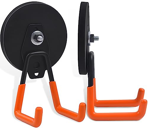 FPMYB Magnetiska krokar, magnetkrok, extra stark, 88 mm, starka magneter med krokar, magnetiska krokar för kök, garage, kylskåp, gardiner, klassrum, grill, verktyg (orange, 2 st)