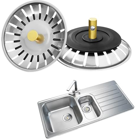 1Pcs Sink Plug Strainer, 78MM Stainless Steel Sink Plugs, Sink Strainer Plug with Silicon Rubber Seals, Drain Plugs Filter Universal for UK, for Food Waste, Hair Catcher, Prevent Clogs, Bad Smells