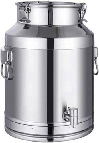 JvFbjLF Edelstahl-Milcheimer, Milchtransportkanister for den Bauernhof, Milchkanne, Weinkübel, Fass, Wassereimer, Öl-/Teetank mit versiegeltem Deckel und Wasserhahn(5L)