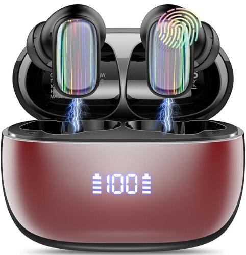 Wireless Earbuds, Mini Bluetooth 5.4 Earphones with ENC Mic, Bluetooth Headphones In Ear 40H Deep Bass Wireless Headphones with Noise Cancelling, Touch Control, Red