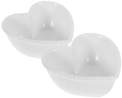 Hemobllo 2 Pezzi Ciotole da Dessert in Ceramica a Forma di Cuore, Bianco, Facili da Pulire, Uso Versatile per Colazione e Presentazioni di Cibo