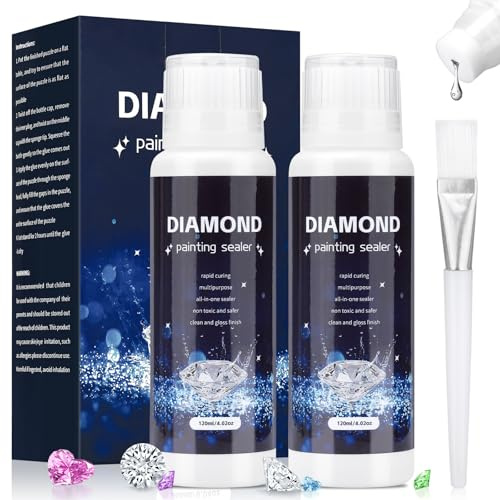 2 Stück Diamond Painting Versiegelung 240ml Diamond Painting Kleber Transparente Schnell Trocknend inkl. Pinsel für Strahlend Glitzernde Bilder & Festen Halt Deiner Steinchen Diamond Painting Zubehör