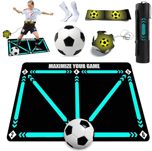 YUJUVI Tappetino da Allenamento per Calcio Kit Tappetino Allenamento Calcio Set 90x60cm Tappetino da Antiscivolo Accessori Allenamento per Allenamento (Nero set 5PCS)