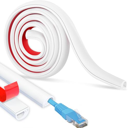 White Cable Trunking self adhesive, Flexible Wire Covers, trunking for electric cables, Extension Cord Covers for Wires on Wall, Cable Raceway Home & Office Trim, Cable Management, 1M