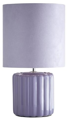 Britalia Lilac Ceramic Table Lamp, 33cm Ribbed Base, Velvet Drum Shade