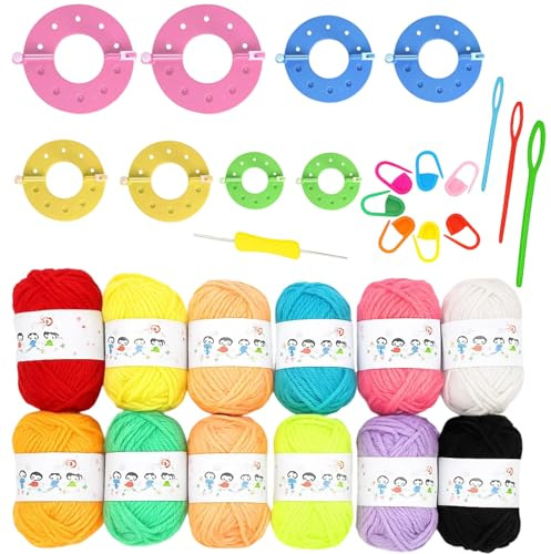 PDirat 27 Stück Pompom Maker, 4 Größen Fleece-Kugelherstellungs-Werkzeugset mit Hakennadelnähtnadel für Fleece-Kugelweben DIY-Hakennadelweben, Pompons Maker für Garnstrickprozess-Projekte