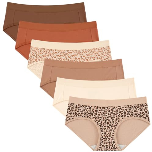 INNERSY Mutande Cotone Donna Slip Vita Media Mutandine Elasticizzato Culotte Sportivo Pacco da 6 (M, Autunno Marrone Serie)