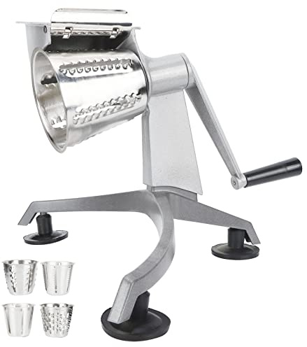 Omabeta Hand Crank Vegetable Cutter Grater Food Processor Kitchen Tools Stainless Steel Blades Foot Pad for Cheese Vegetables Potatoes Nuts Onions Salad Pizza Toppings