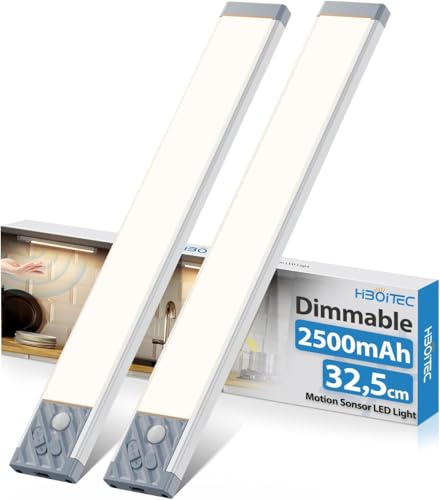 HIBOITEC Luz LED Armario con Sensor de Movimiento 70 LED, 2500mAh Recargable Luces Led Cocina Sin Cables, Regulable Barra de Led Lámpara Nocturna para Cocina Pasillo (Luz Blanca Cálida, 33,5CM)