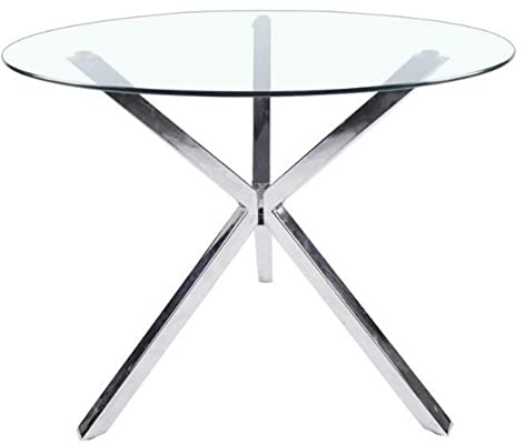 Moderna mesa de comedor redonda de cristal de 90 cm, elegante mesa de cocina con patas cromadas para oficina y sala de estar, diseño elegante y práctico (dimensiones: 90 x 75 cm)