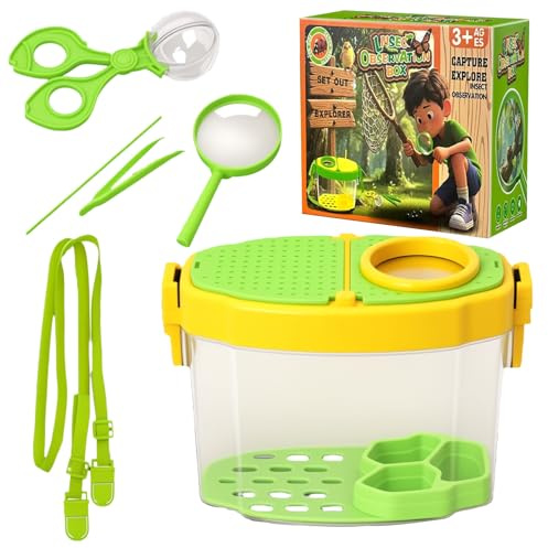 GYHWOFUL Becherlupen für Kinder Set – Insektenbox mit 5X Lupe, Pinzette & Bug Catcher, Lupenglas für Kinder, Forscherset für Outdoor, Natur & Wissenschaft Entdeckung