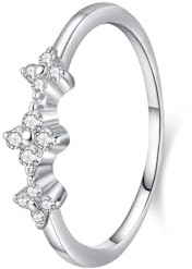 Ayoiow Dünn Einfach Verlobungsring Weissgold 585 mit für Damen mit Diamant, Vorsteckring Weissgold 585, 14 Karat Weißgold Größe 65 (20.7)