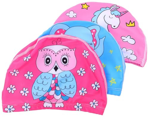 MAGICLULU Cuffie da Nuoto per Stampate a Cartoni Animati, Set da 3 Cuffie Elastiche Leggere e Confortevoli, Protezione Chioma per Piscina e Bagno Ragazzo Ragazza