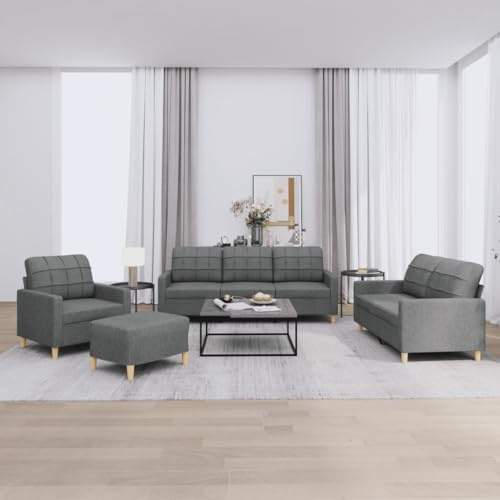 Refined Sofagarnitur Sessel Couch Sofa Wohnzimmersofa mit Armlehnen Couchgarnitur Designsofa Sitzmöbel Polstermöbel 4-TLG. Sofagarnitur mit Kissen Dunkelgrau Stoff