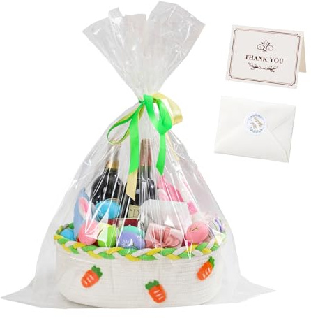 Geschenkkorb Leer Ostern Klein Baumwollseil Weben Osterkorb mit Henkel, Ostergeschenke Osternester Osterkörbchen Osternest Korb, Osterkörbe für Geschenken, Oster Dekoration