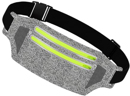 Vattentät Pack – Slim Waist Bag | Pouch for Working Out, Löpbälte med ventilerande material, Pouch Waist Light, Hip Bum Bag för träning, jogging, fritid, löpning, vandring, cykling, grå