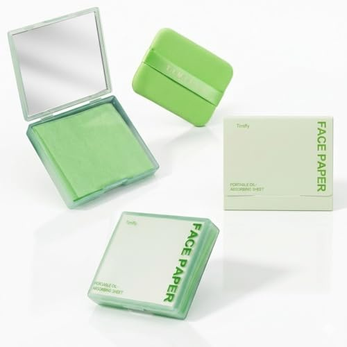 AEUXZA 300 Blatt Blotting Paper mit Puderquaste und Spiegel, Grüntee Löschpapier Gesicht gegen Ölglanz, Mattierendes Gesichtspapier für Make-up Auffrischung Unterwegs, inklusive Nachfüllpackung