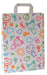 PGV Papiertragetaschen mit Flachhenkel Happy (26 + 12 x 35 cm, 100 Stück)