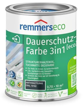 Remmers Dauerschutz-Farbe 3in1 [eco] anthrazitgrau (RAL 7016), 0,75 Liter,für innen und außen, 3in1: Isoliergrund, Zwischen- und Schlussbeschichtung