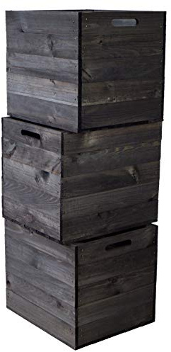 3er Set Holzkiste Aufbewahrungskiste Schubladenbox passend für alle Kallaxregale und Expidit Regale Kallaxysteme Weinkiste Obstkiste Regalkiste Maße 33x37,5x32,5cm Kallax boxen (3er set schwarz)