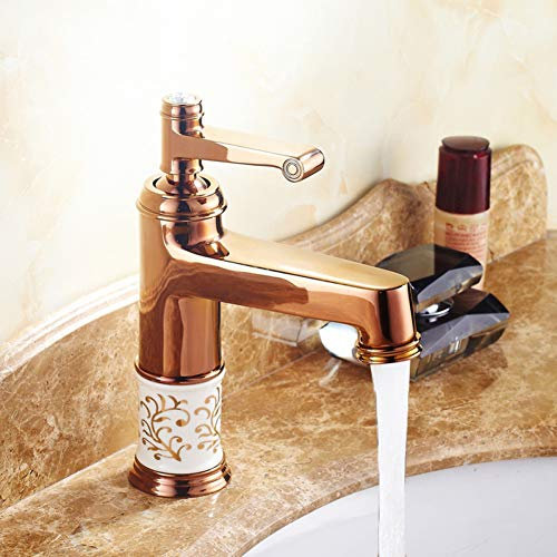 YHSGY Waschtischarmaturen Deck Montiert Messing Und Keramik Wasserhahn Waschbecken Wasserhahn Mischbatterie Rose Gold Waschbecken Wasserhahn Waschbecken Wasserhahn