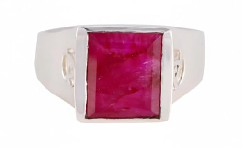 55Carat Echter indischer Rubin, Herren-Ring, 925er-Sterlingsilber, Geburtsstein Juli, Größe 4 bis 13,5, Edelstein-Kristall, natürlicher indischer Rubin, Edelstein Kristall Metall Edelstein Kristall
