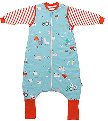 schlummersack Schlafsack mit Füßen Bio Baumwolle ganzjährig 100 cm Bauernhof | Kinder Schlafsack mit Beinen und verlängerten Bündchen für eine Körpergröße 100-110cm Füßen 2.5 Tog