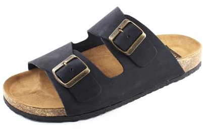 Casual nubuk, lädersandaler män äkta läder, sandaletter, tofflor med korksula, tillverkad i Spanien