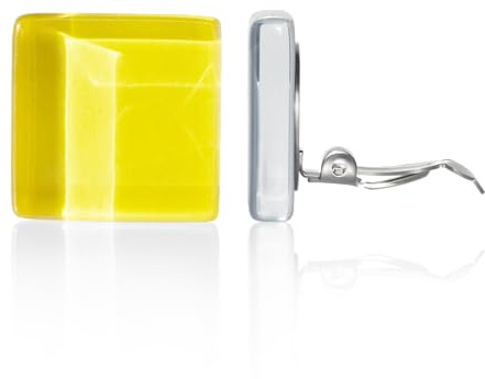 Statement Ohrclips Damen ohne Ohrlöcher • Quadratische Clip Ohrringe • Handmade Edelstahl Schmuck aus Glas • 20x20x3 mm