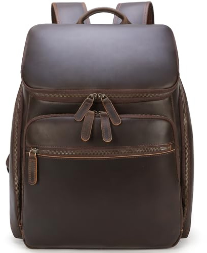 TIDING Herren Reiserucksack aus Leder 15.6 Zoll Laptop Rucksack Große Kapazität Reisen Tasche, Braun