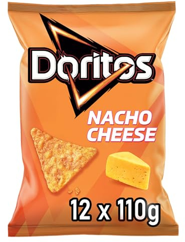 Doritos Nacho Cheese -Tortilla Nachos mit Käse Geschmack - Herzhafter Snack zum Knabbern aus Mais (12 x 110g) (Verpackungsdesign kann abweichen)