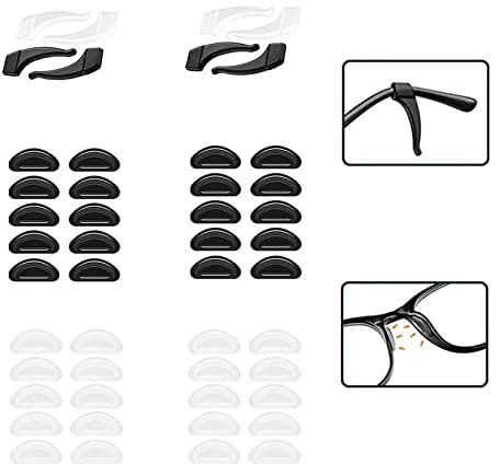 Nasenpads Silikon Brillenpolster Nase Ohrhaken Antirutsch Halterung Rutschfeste Nasenpads Brille Nasenpads Für Brille Anti Rutsch Brille Nasen Pad für Sportbrillen Sonnenbrille Lesebrillen (24 Paar)