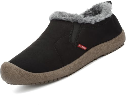 VTASQ Vinterstövlar herr vinterskor fodrade varma snöstövlar utomhus halkfria korta stövlar slip-on, svart, 41 EU