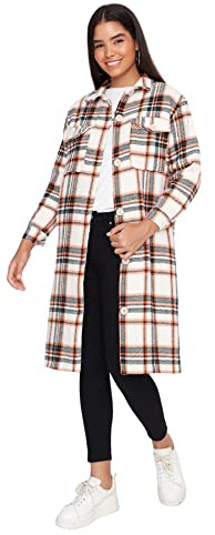 Trendyol Women's Damen Modest Regular Basic Plaid Webstoff Winterjacke Coat, Orange, L