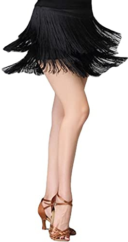Jupes de danse à franges pour femme - Jupe latine pour salsa - Jupe tango - Pour Halloween, rave, mini jupe de danse, noir, M/L
