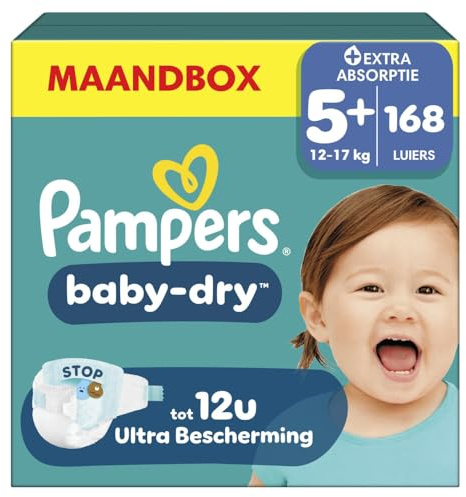 Pampers Baby-Dry Größe 5+, 168 Windeln, 12kg-17kg, Bis zu 100% Auslaufschutz & Komfort die ganze Nacht