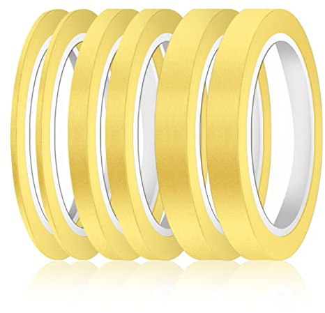 AIEX 6 Rolls Fine Line Tapes, 3/6 / 12 MM Wide Fine line Masking Tape Colored Painters Model Tape Thin for Automotive Car School Office DIY Modelling Projects (Yellow)