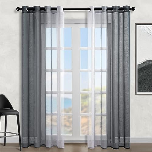 Topfinel Gardinen Schwarze Weiß Farbverlauf Vorhang Halbtransparent Vorhänge mit Ösen Kinderzimmer Junge Luftige & Lichtdurchlässige Gardine Wohnzimmer 2er Set H 225 x B 140 cm