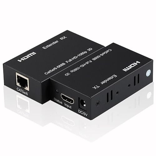Extender HDMI 1080P 60M Ethernet, HDMI Transmetteur Récepteur, HDMI vers RJ45 Cat5e Cat6 Cat7 Ethernet câble jusqu'à 196 pieds, support 1080p, 3D, HDCP, EDID pour PC, DVD, PS4, ordinateur portable,
