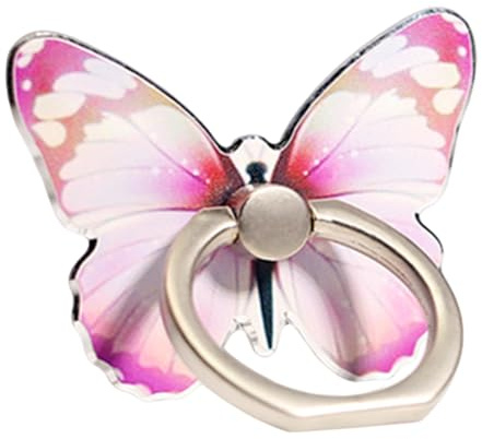 Handy-Ringständer mit Schmetterlings-Motiv, bemaltes Metall, Fingerständer, 360° drehbar, Handy-Ringhalter, Handgriff mit Knaufschlaufe (rosa)