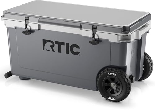 RTIC 72 Quart Ultra-Light Wheeled Cooler Hard Insulated Portable Ice Chest Box for Beach, Drink, Camping, Picnic, Fishing, Boat, Barbecue, 30% Lighter Than Rotomolded Coolers, Dark Grey & Cool Grey