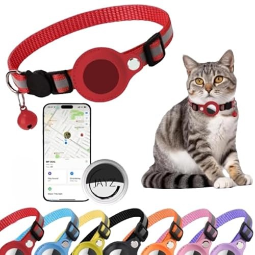 JAYZ Katzenhalsband + Tracker/Ortungsgerät, Bluetooth, ohne Vertrag, für Apple iOS/Android/kompatibel mit Apple Airtag, Sicherheit gegen Würgen für Kätzchen, Katzen