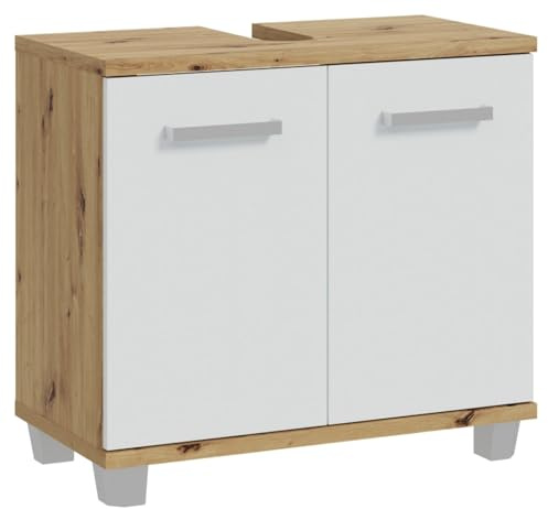 Forte VERIS Waschbeckenunterschrank 70, moderner Badezimmerschrank mit 2 Türen, Holzwerkstoff, Secret Grey mit Artisan Eiche Holzdekor, 68,6 cm breit x 62 cm hoch x 34,8 cm tief