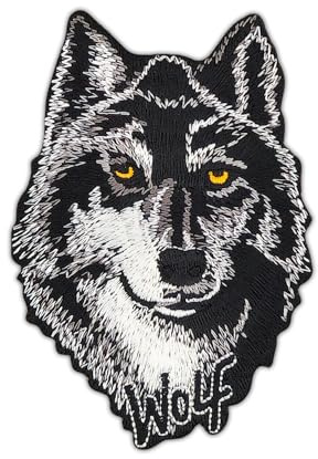 Wolf Kopf Schwarz Grau Aufnäher zum aufbügeln oder aufnähen Bügelbild Aufbügler für Kleidung gestickter Bügelpatch Applikation Patch Größe 7,1 x 10,3 cm