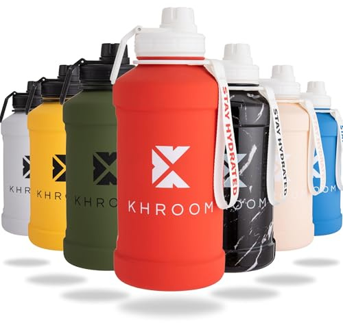 Khroom® Gourde inox 1,3 L – sport, fitness, outdoor, étanche, sans BPA (Rouge/Blanc, 1,3 L)