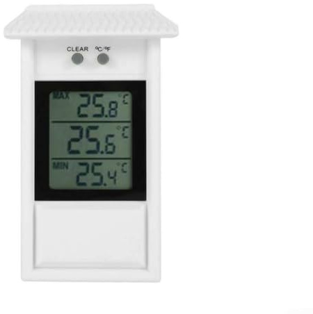 Gartenthermometer für Innen- und Außenbereich, wasserdicht, Digitalanzeige, max. Min. Gewächshaus, langlebig (weiß)