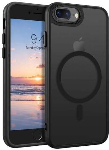 DOMAVER Hülle für iPhone 7 Plus/iPhone 8 Plus, Handyhülle iPhone 8 Plus/iPhone 7 Plus Case Durchscheinend Matt Stoßfeste Damen Männer Rundumschutz Magnetisch Schutzhülle, Schwarz