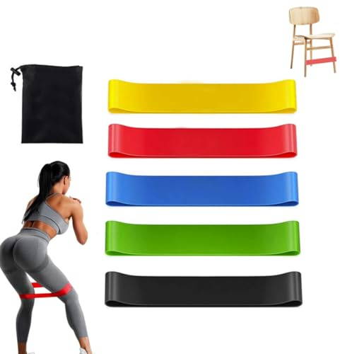 Lot de 5 bandes de résistance élastiques douces pour la peau avec 5 niveaux de résistance différents pour l'exercice, la gym, le yoga, l'entraînement, les étirements, le Pilates, hommes et femmes