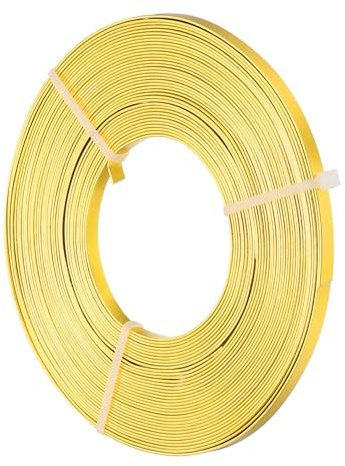 PATIKIL 32,8 Fuß Flacher Aluminiumdraht, 20 Gauge Biegsamer eloxierter Aluminiumdraht 5 mm breit Perlen-Basteldraht für Schmuckherstellung, Goldton