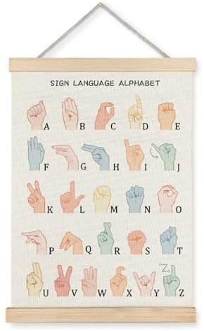 LUVADIAN Asl Alphabet Poster Hanger Frame,Sign Language Poster,Alphabet Posters for Classroom Wall,Sign Language Book for Kids,Toddler Learning Posters for Nursery Kids Room,12x16 Inches